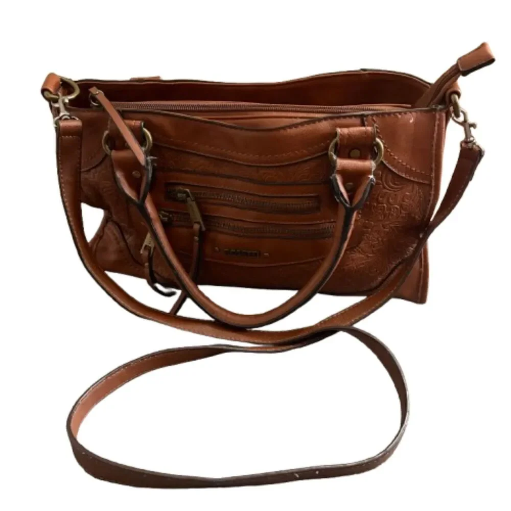 Rosetti Tooled Faux Leather Crossbody Bag Tan Western Bohemian‎ Floral - Picture 2 of 8